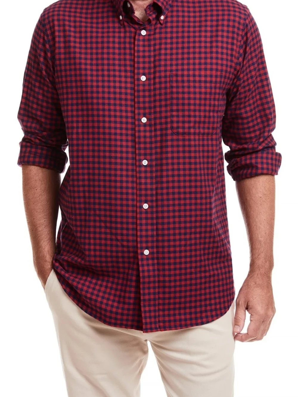 J. Crew Men's Red and Navy Gingham Button-Down Shirt